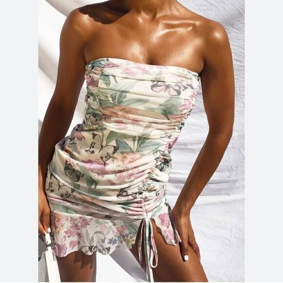 PrettyLittleThing Fairycore Butterfly Bandeau Dress - Picture 1 of 8